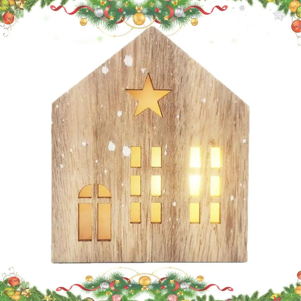 Christmas Wooden House Decor Creative House Shape Light Up Hanging Ornament Christmas Party Supplies Indoor Home Decoration