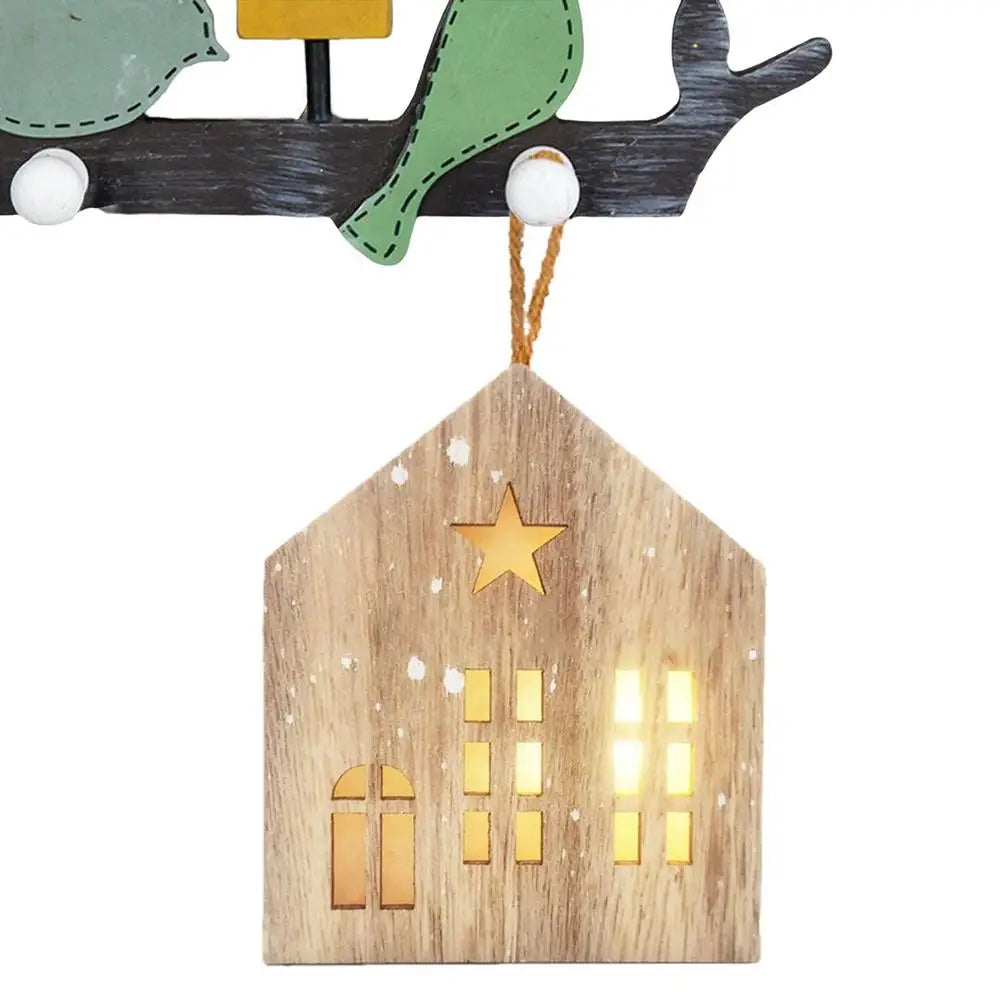 Christmas Wooden House Decor Creative House Shape Light Up Hanging Ornament Christmas Party Supplies Indoor Home Decoration