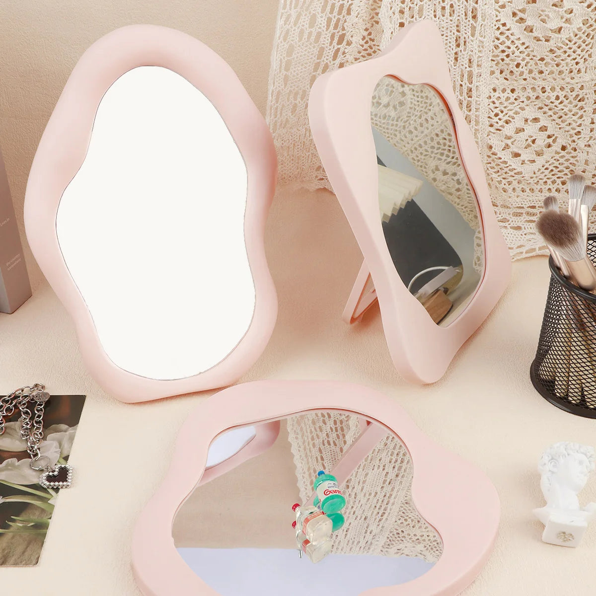Tabletop Makeup Mirror – Decorative Bedroom & Desk Accent for Home Aesthetic Room Decor