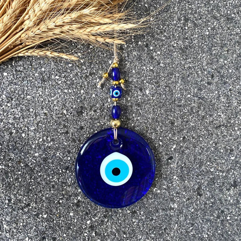 Blue Evil Eye Wall Hanging – Glass Nazar Boncuk Home Decor, Bohemian Greek Art
