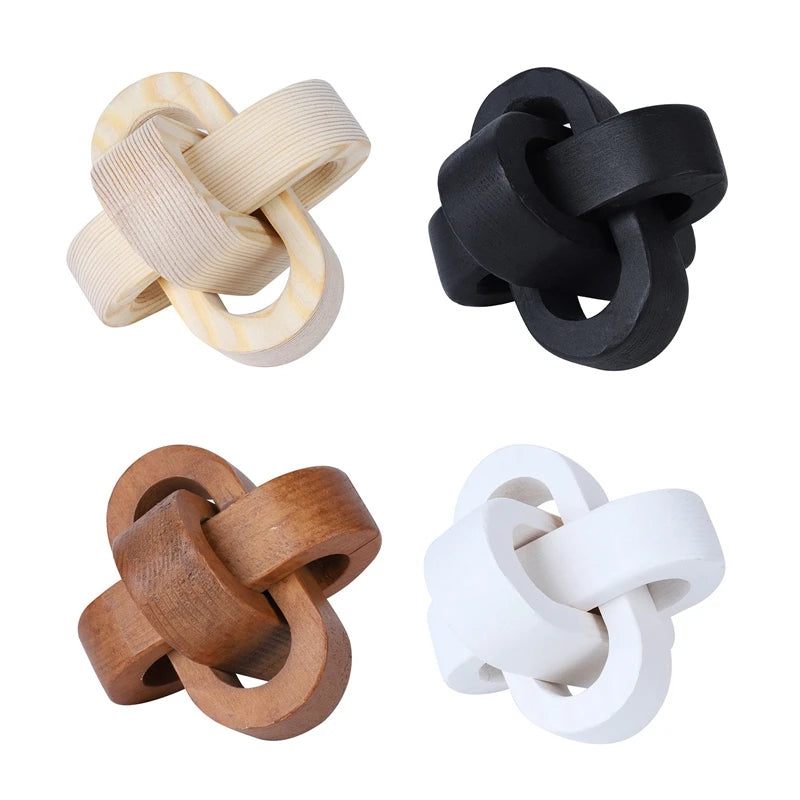 Boho Wooden Knot Decor – Hand-Carved 3-Link Wood Ornament for Farmhouse, Office & Rustic Home Styling