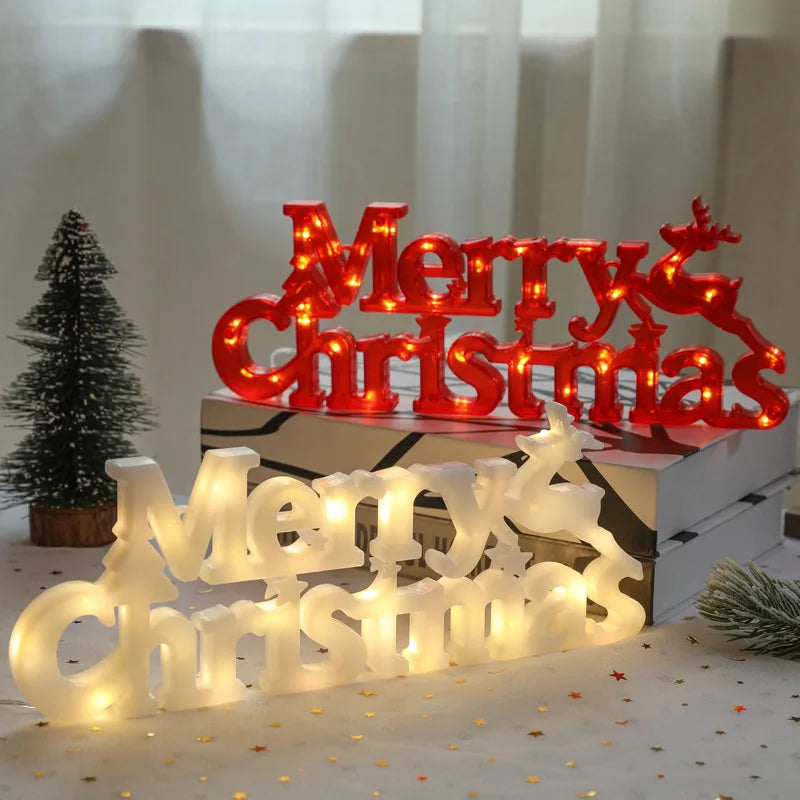 Christmas Decoration 2024 New Year Xmas Merry Christmas LED Letter Tag Light String Fairy Garland Home Decoration Christmas Noel