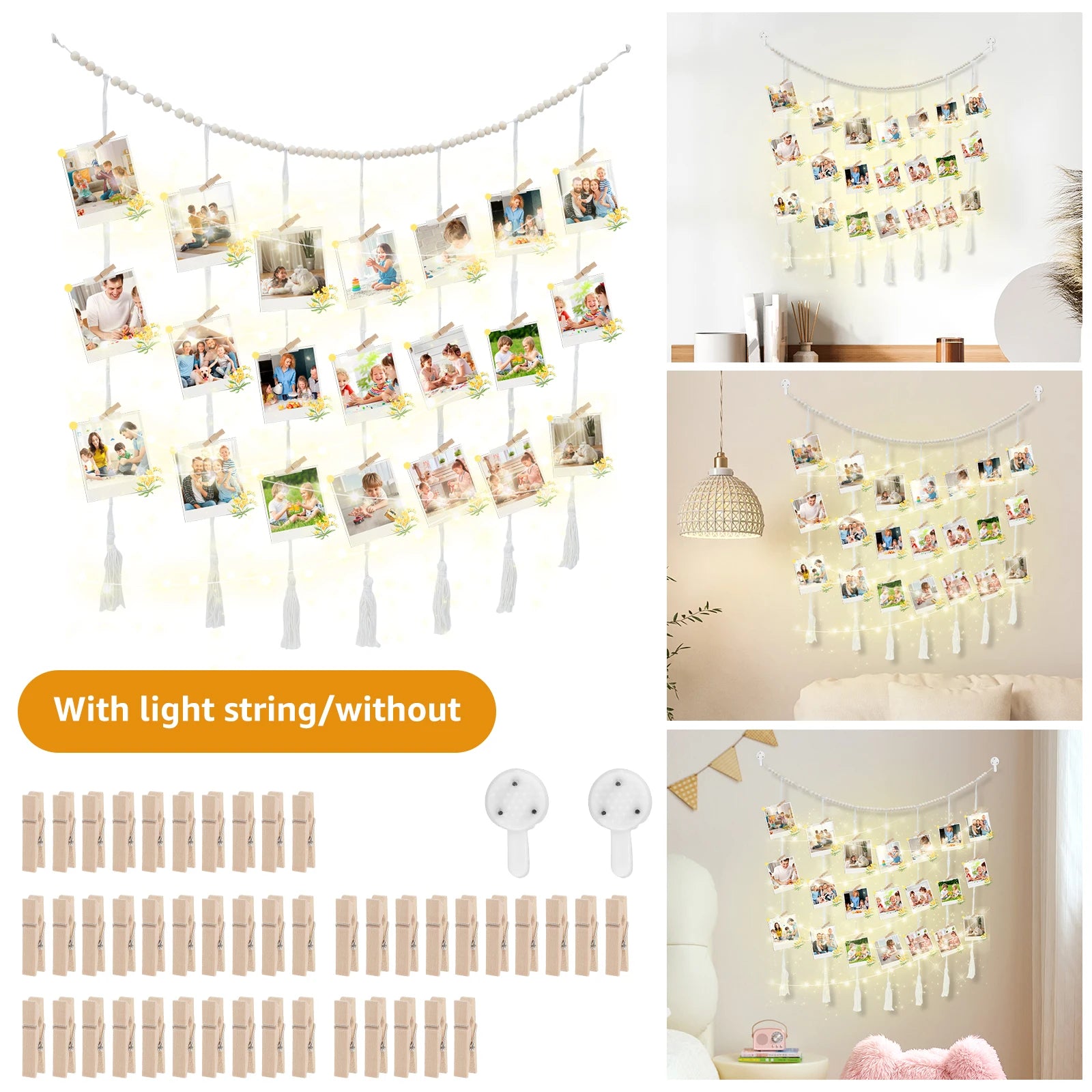 Photo Display Wall Hanging Decor Boho Home Decoration Cotton Rope Beads Macrame Tapestry for Wall Hanging Room Romance Decor