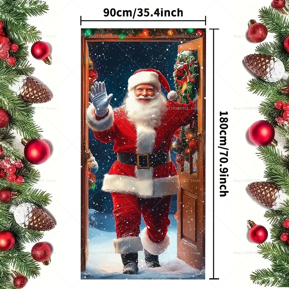 Christmas Decorations Santa Claus Door Banner Xmas Tree Gift Backdrop for Christmas Eve Indoor Outdoor Porch Background Decor