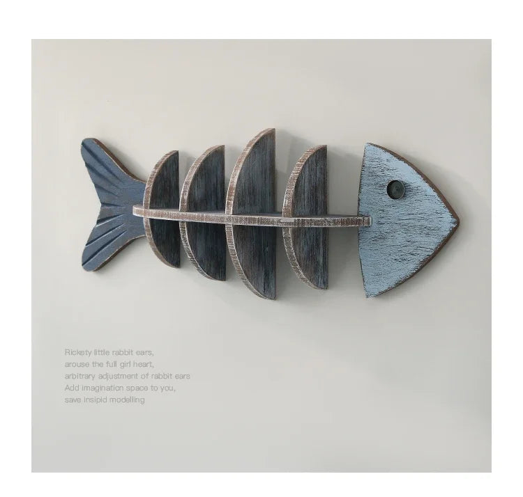 Mediterranean 3D Wooden Fishbone Wall Shelf – Retro Fish-Shaped Organizer & Decorative Wall Art for Living Rooms