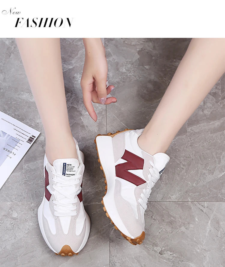 Women’s Casual Sneakers – Autumn Fashion Breathable Lace-Up Sports Shoes, Platform Walking Shoes