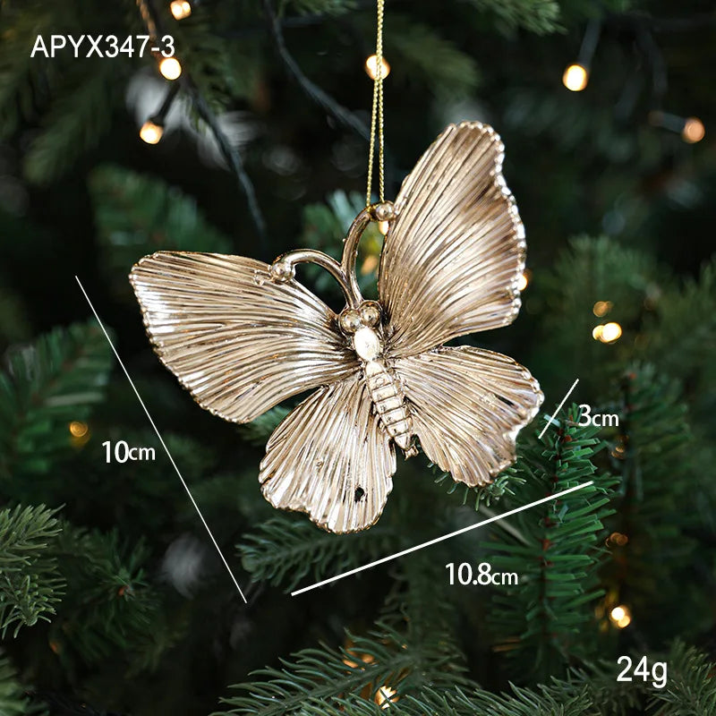 Xmas Ornament Ball Butterfly Dragonfly Angel Snowflake Gold Plastic Xmas Baubles Christmas Hanging Decor Christmas Tree Ornament