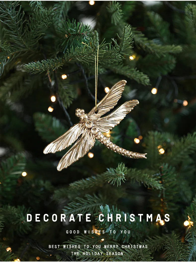 Xmas Ornament Ball Butterfly Dragonfly Angel Snowflake Gold Plastic Xmas Baubles Christmas Hanging Decor Christmas Tree Ornament