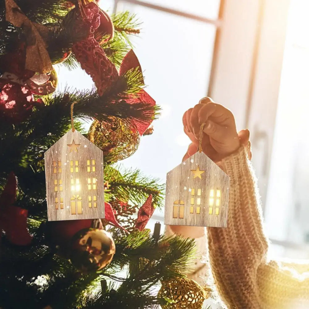 Christmas Wooden House Decor Creative House Shape Light Up Hanging Ornament Christmas Party Supplies Indoor Home Decoration