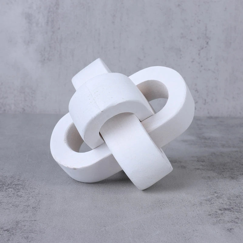 Hand-Carved Wooden Knot Decor – Boho 3-Link Wood Sculpture for Farmhouse, Office & Rustic Home Styling