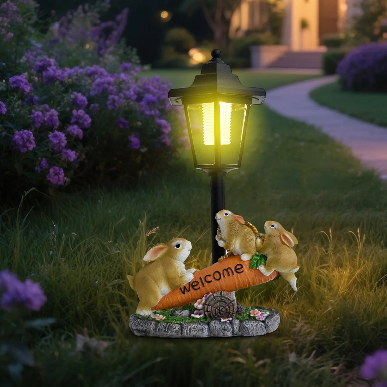 Christmas Decorative Light Carrot Rabbits Resin Light Statue Solar Outdoor Light Statue Festival Gifts Yard Garden Decorations