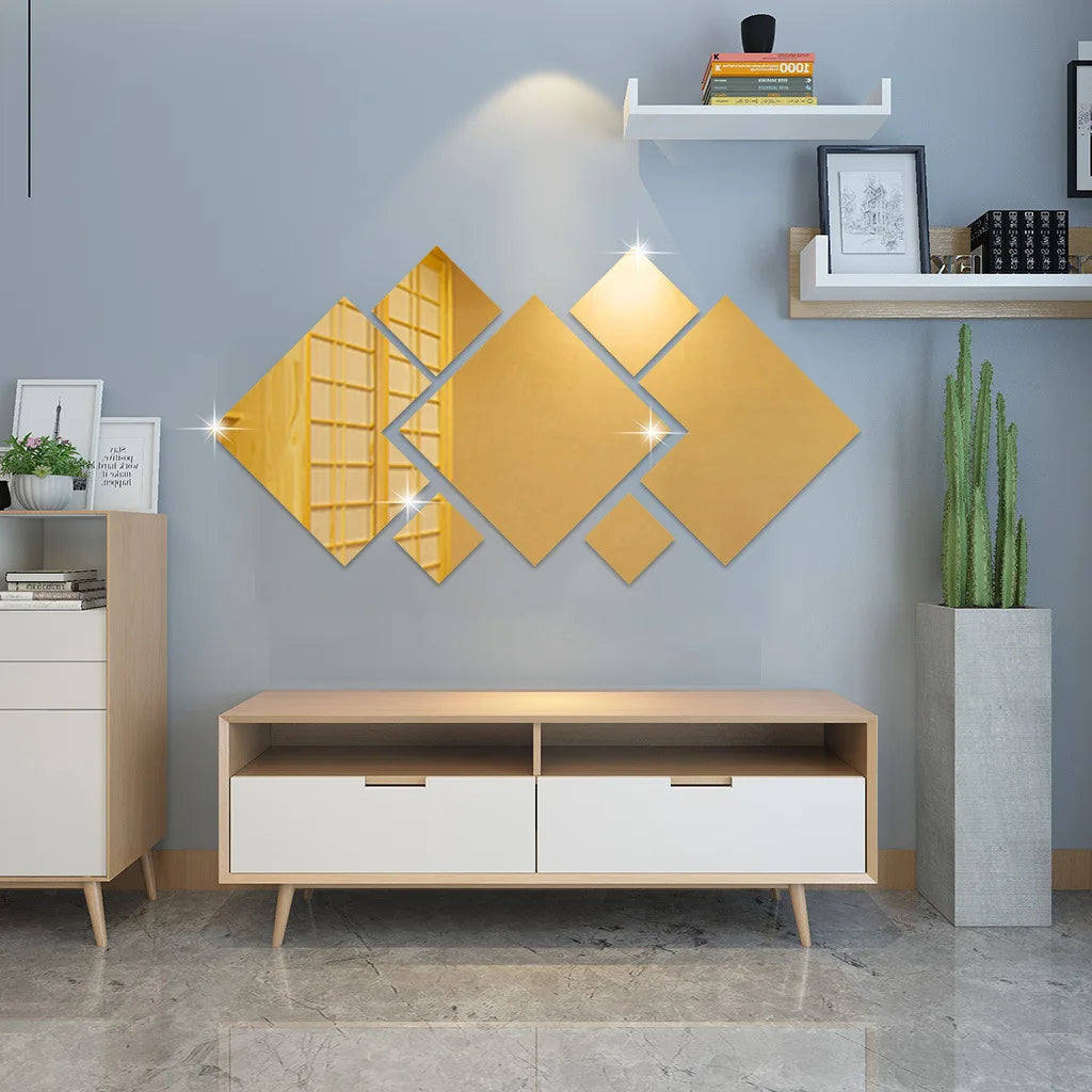 3D Acrylic Mirror Home Improvement Home Irregular Stitching DIY Wall Stickers for Living Room Bedroom Home Decoration  Stickers