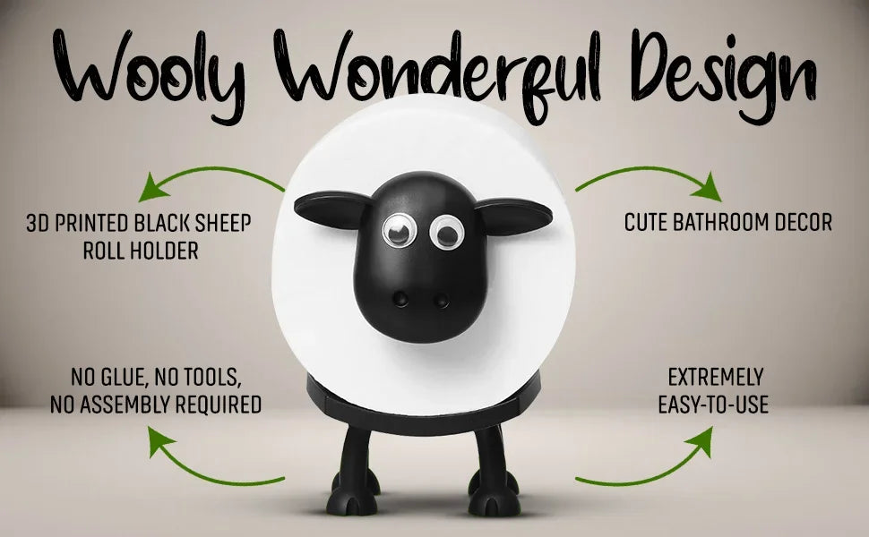 Funny Sheep Toilet Paper Holder – 3D Printed Black Free-Standing Bathroom Roll Stand, Cute & Humorous Home Decor (1/3PCS)