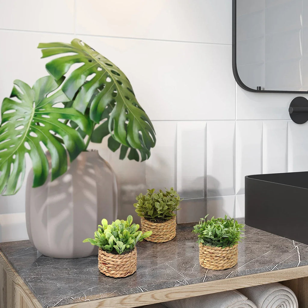 3pcs Green Artificial Plants Grass Woven Small Potted Plants Home Decoration home decor  home decoration  plants