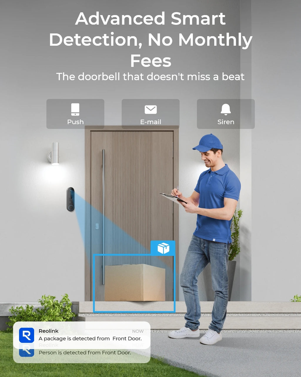 Reolink 2K Battery Doorbell WiFi Outdoor Wireless Doorbell, Battery/Wired Power, Storage Encryption via Home Hub, Without Chime