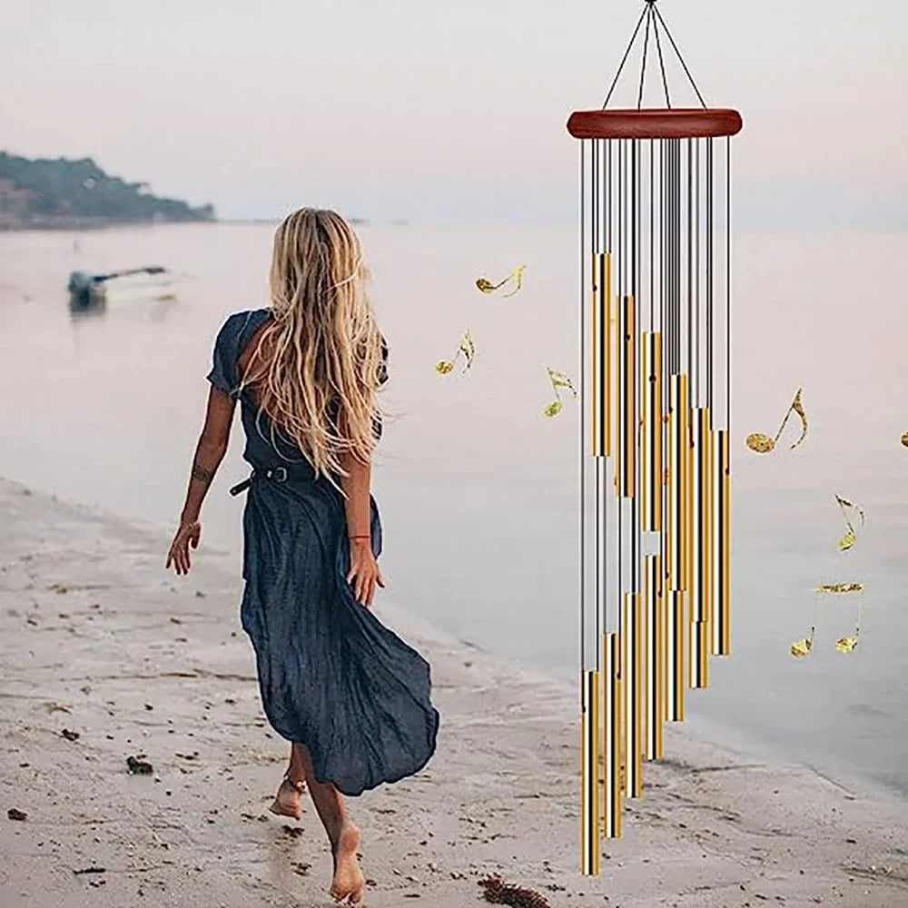 12-Tube Aluminum Alloy Wind Chime – Gold/Silver Bell Chimes with Hook for Outdoor Home, Garden, Wedding & Memorial Decor