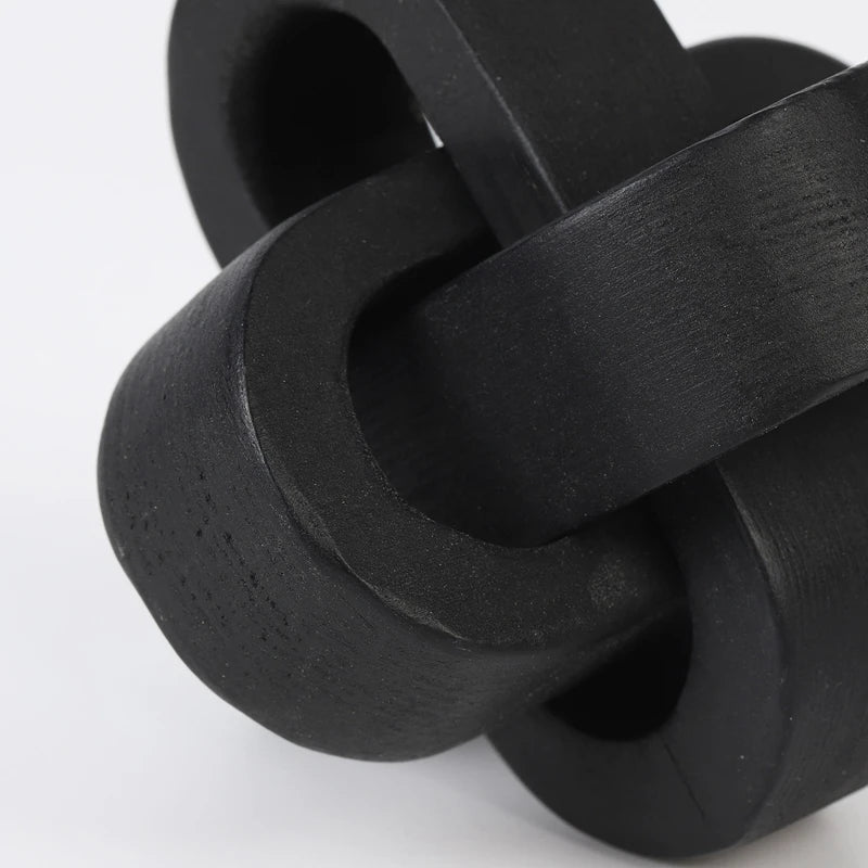 Boho Wooden Knot Decor – Hand-Carved 3-Link Wood Ornament for Farmhouse, Office & Rustic Home Styling