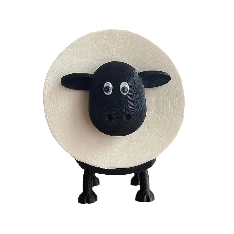 Funny Sheep Toilet Paper Holder – 3D Printed Black Free-Standing Bathroom Roll Stand, Cute & Humorous Home Decor (1/3PCS)