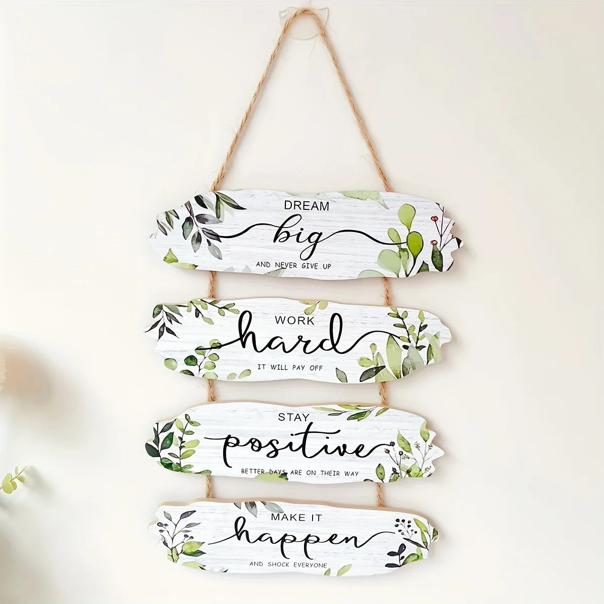 1pc Rustic Wooden Inspirational Hanging Festive Decor For Home & Gift, 3D Wall Art With Rope For Room & Holiday