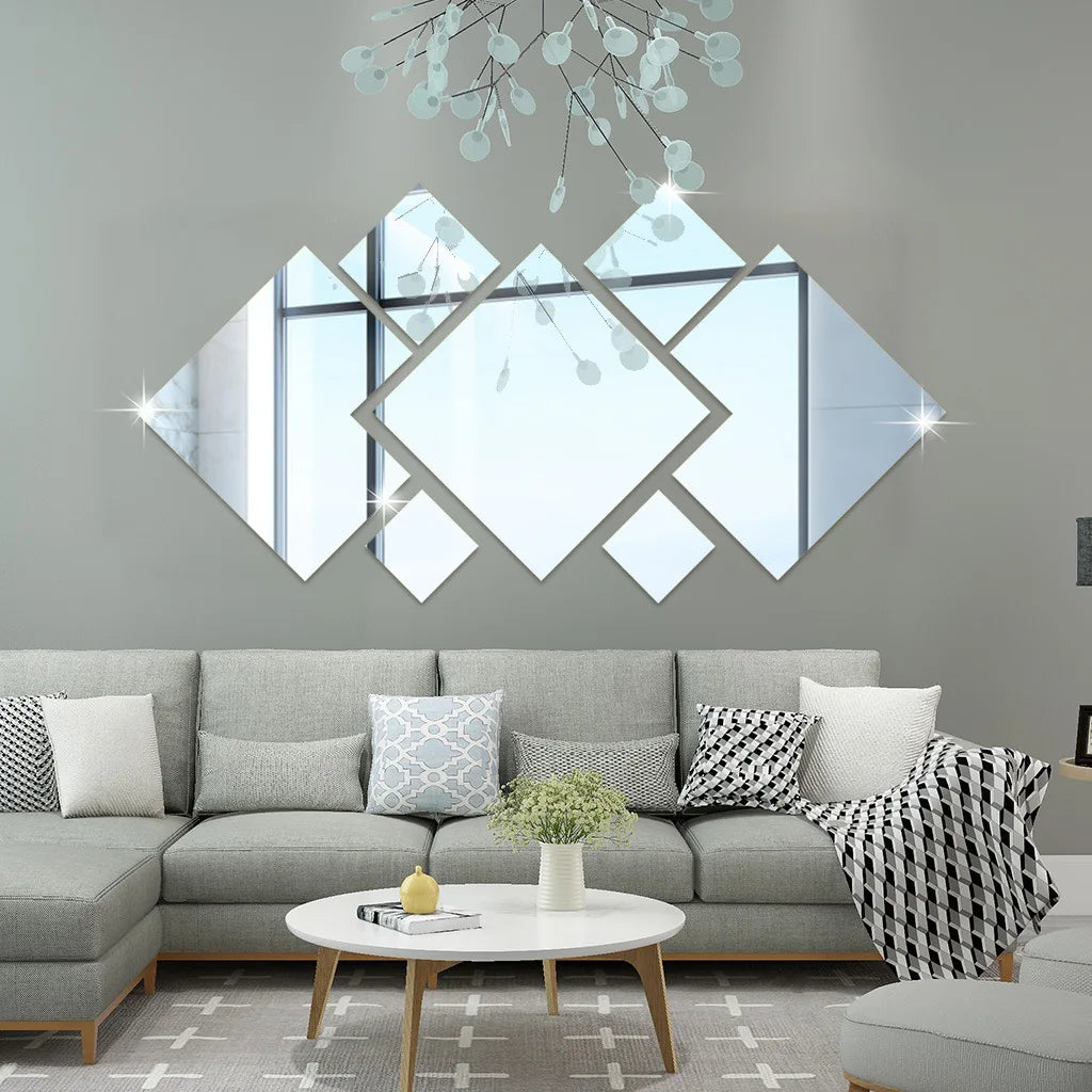 3D Acrylic Mirror Home Improvement Home Irregular Stitching DIY Wall Stickers for Living Room Bedroom Home Decoration  Stickers