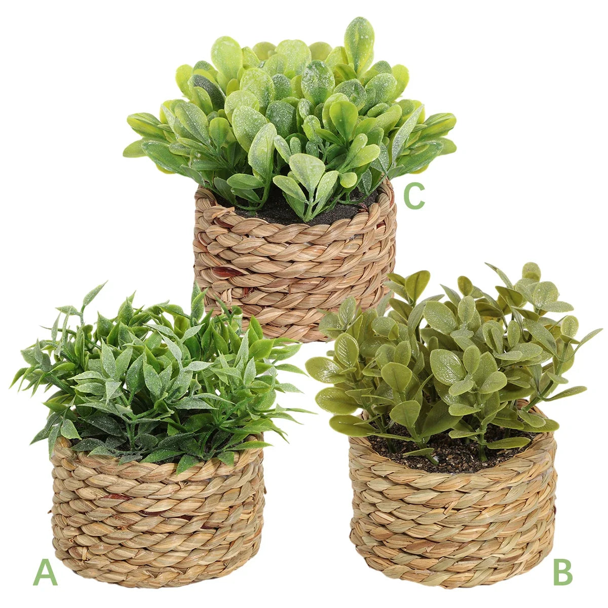 3pcs Green Artificial Plants Grass Woven Small Potted Plants Home Decoration home decor  home decoration  plants