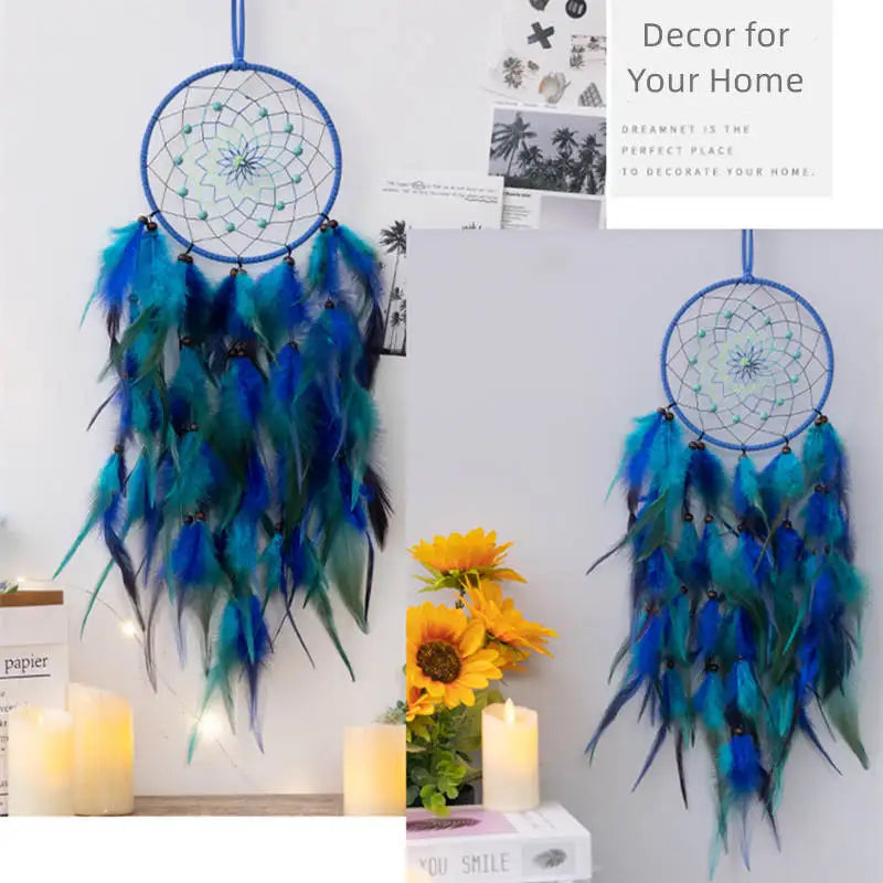 Blue Dreamcatcher Wall Hanging – Feather Home Decor for Bedroom & Living Room