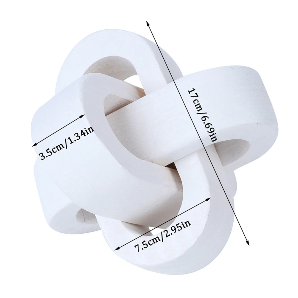 Hand-Carved Wooden Knot Decor – Boho 3-Link Wood Sculpture for Farmhouse, Office & Rustic Home Styling