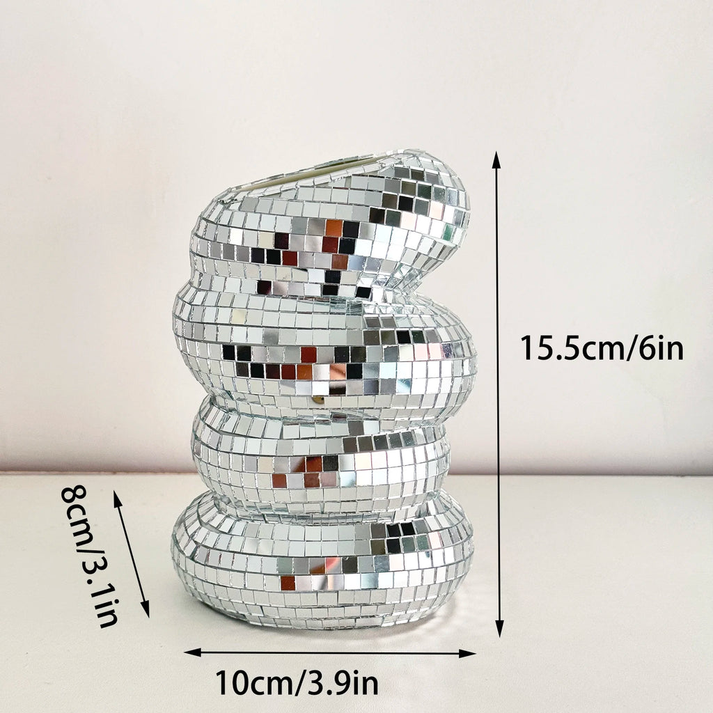 Handmade Disco Mirror Vase – Modern Tile Flower Holder for Funky Home & Aesthetic Room Decor