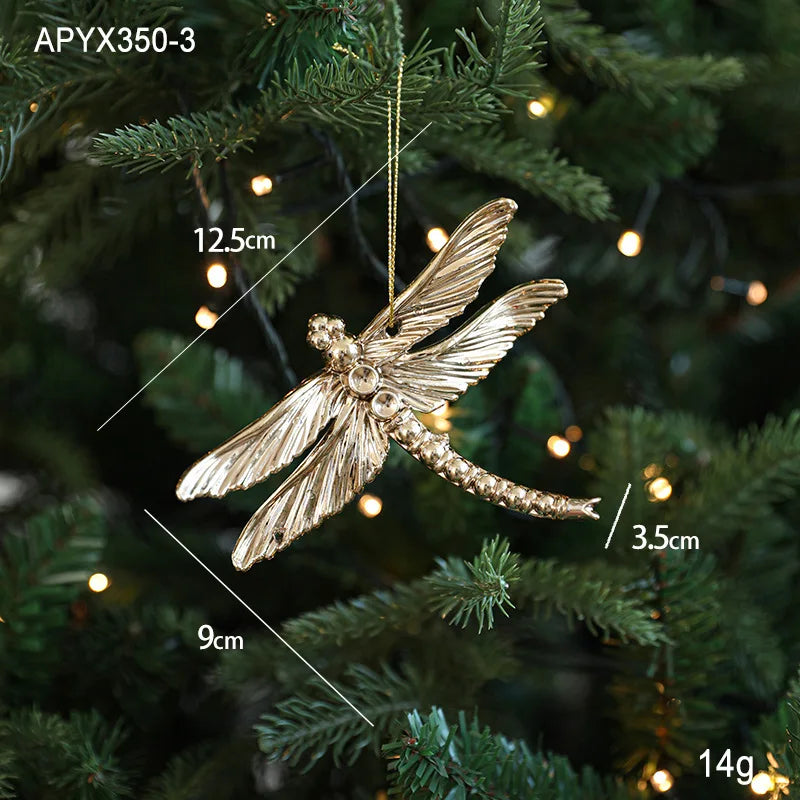 Xmas Ornament Ball Butterfly Dragonfly Angel Snowflake Gold Plastic Xmas Baubles Christmas Hanging Decor Christmas Tree Ornament