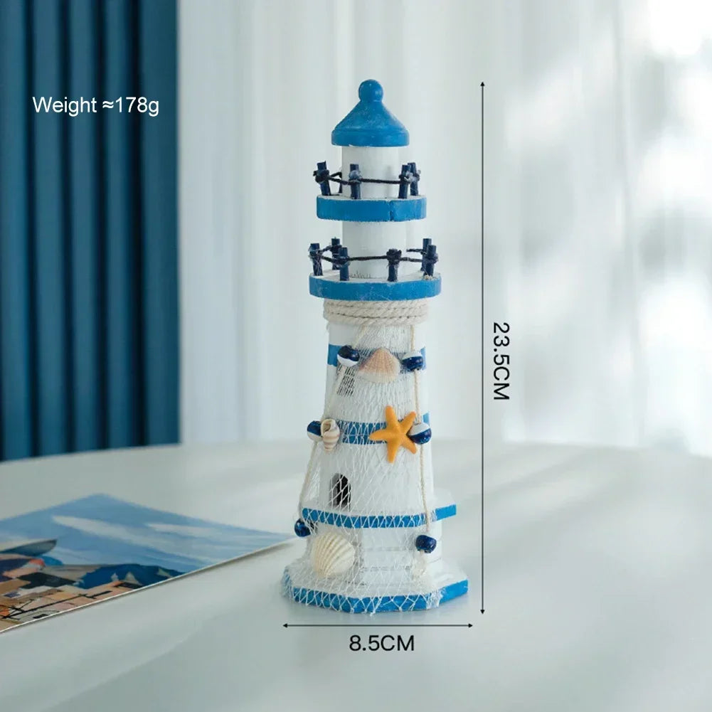 Mediterranean Wooden Lighthouse Decor – Creative Marine-Style Home Ornament & Nautical Gift for Kids and Living Rooms