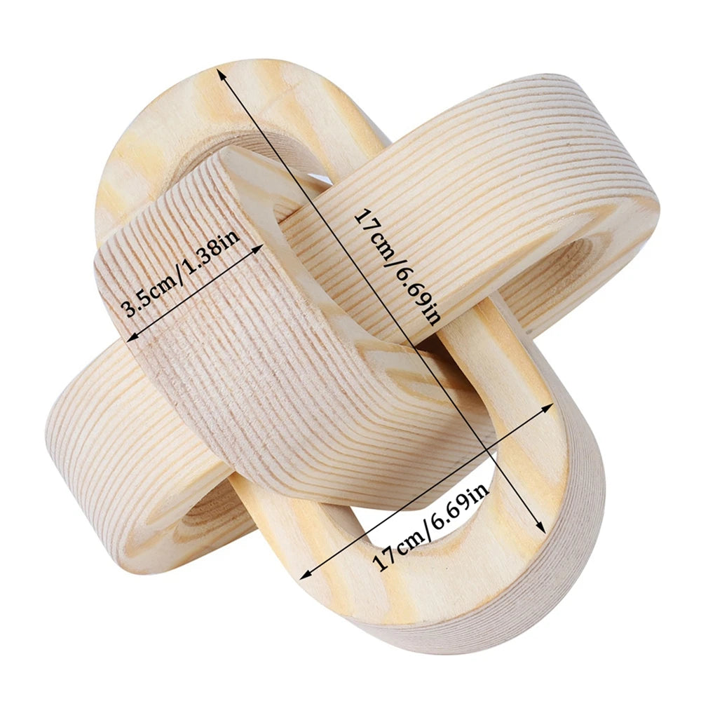 Hand-Carved Wooden Knot Decor – Boho 3-Link Wood Sculpture for Farmhouse, Office & Rustic Home Styling