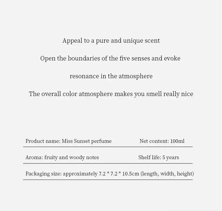 50MLNew Brand 100ml Eau De Parfum Spray for Women Sunset Fresh Light Perfume Fruity Floral Tones Long Lasting Perfume for Women