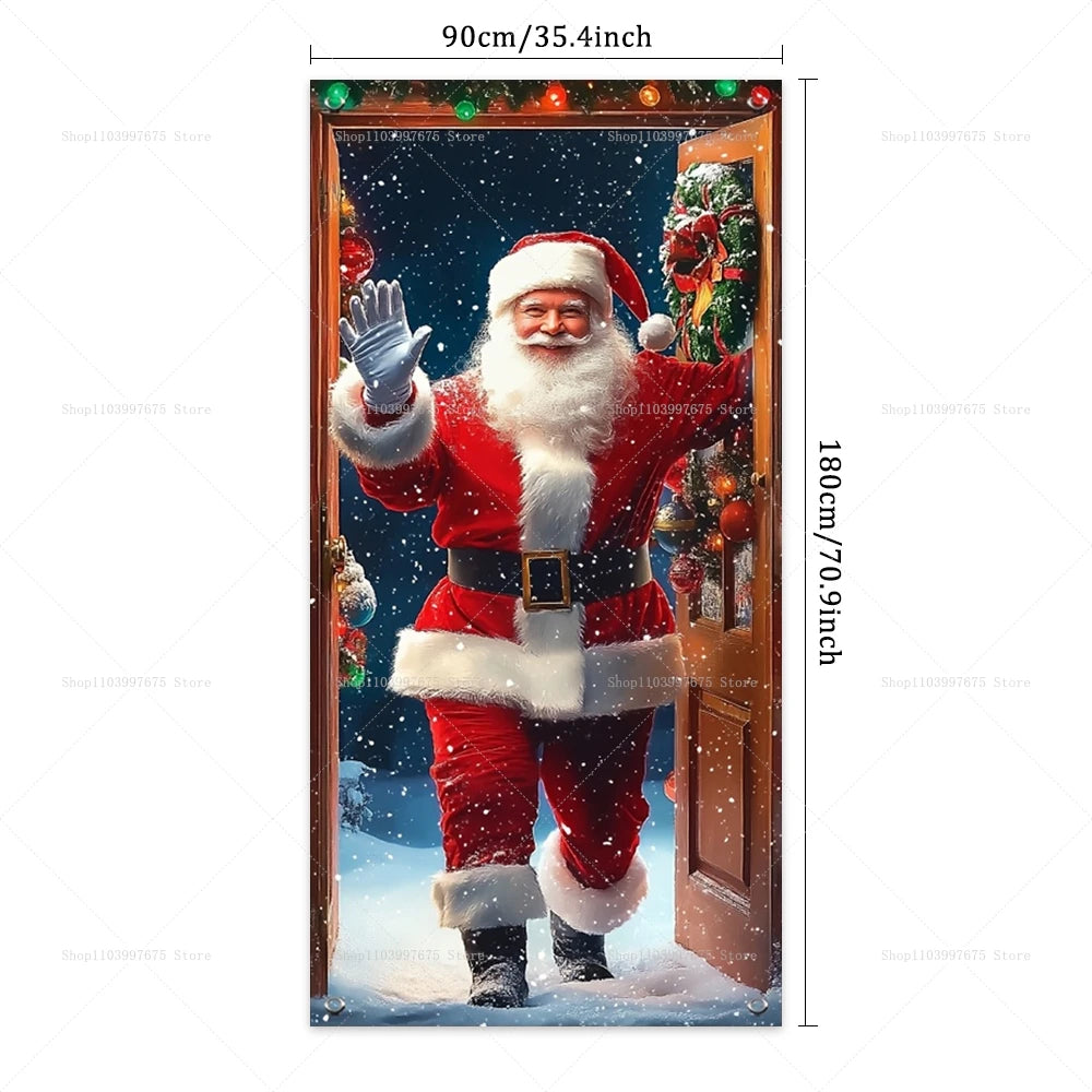Christmas Decorations Santa Claus Door Banner Xmas Tree Gift Backdrop for Christmas Eve Indoor Outdoor Porch Background Decor