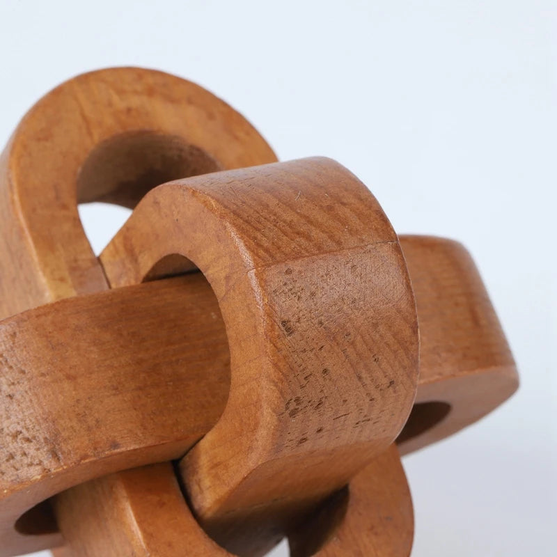 Hand-Carved Wooden Knot Decor – Boho 3-Link Wood Sculpture for Farmhouse, Office & Rustic Home Styling
