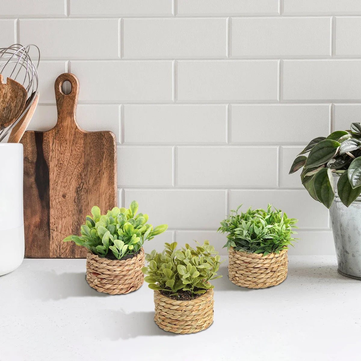 3pcs Green Artificial Plants Grass Woven Small Potted Plants Home Decoration home decor  home decoration  plants