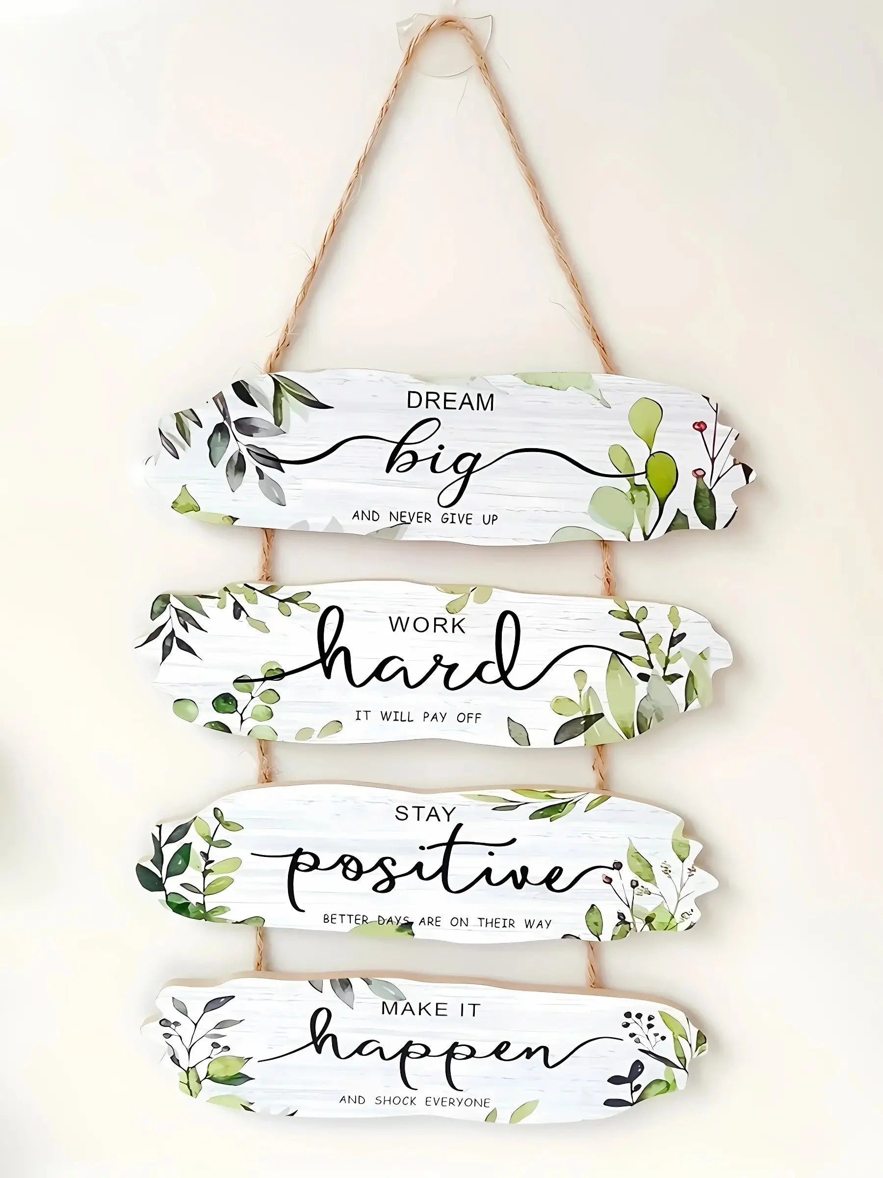 1pc Rustic Wooden Inspirational Hanging Festive Decor For Home & Gift, 3D Wall Art With Rope For Room & Holiday