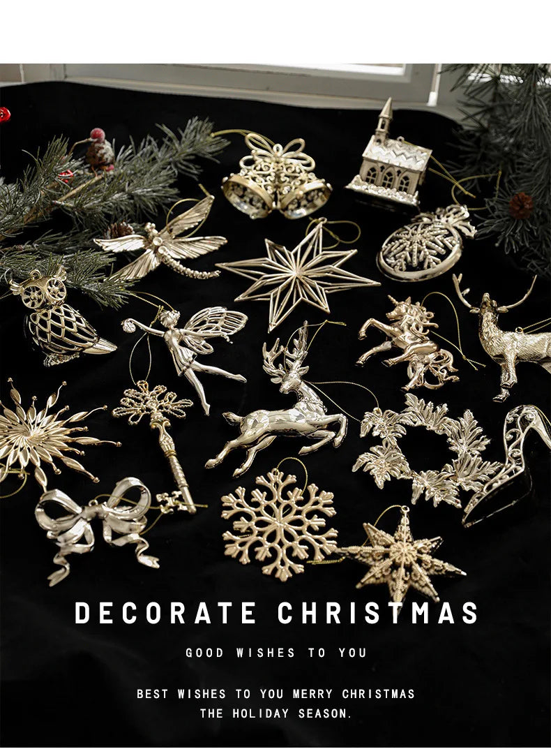 Xmas Ornament Ball Butterfly Dragonfly Angel Snowflake Gold Plastic Xmas Baubles Christmas Hanging Decor Christmas Tree Ornament