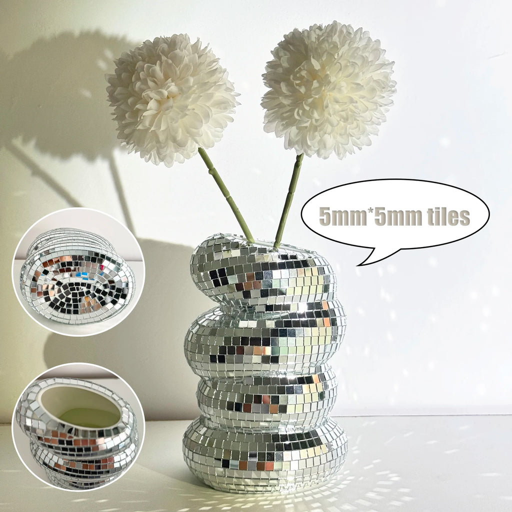 Disco Mirror Tile Vase – Handmade Modern Flower Vase for Funky Home & Aesthetic Room Decor