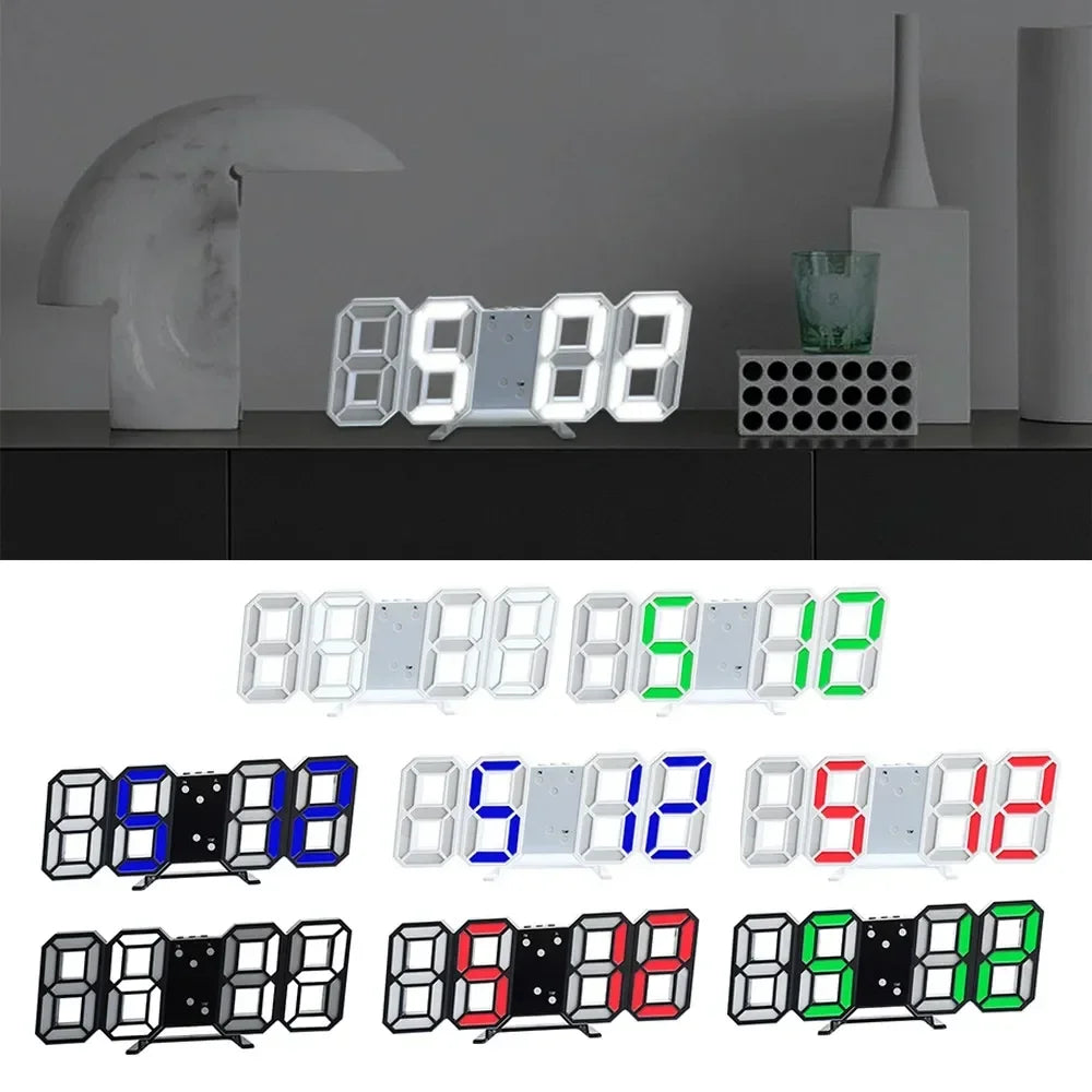 3D LED Digital Wall Clock – Modern Electronic Clock for Bedroom & Home Decor with Night Mode