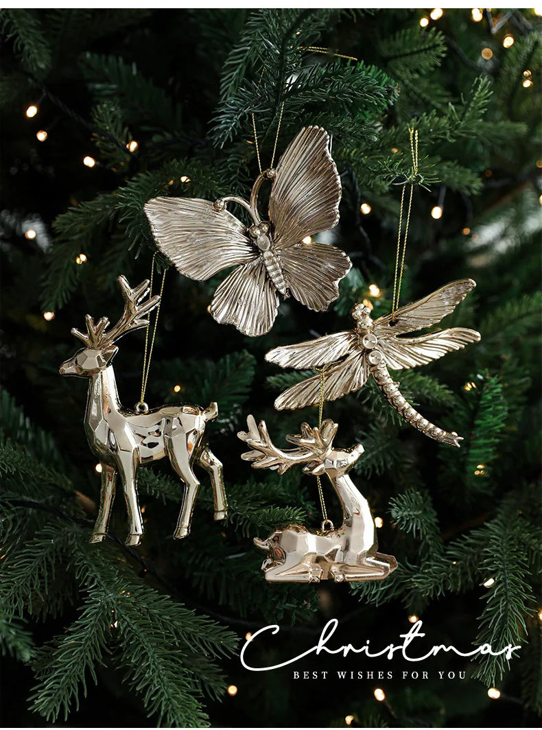 Xmas Ornament Ball Butterfly Dragonfly Angel Snowflake Gold Plastic Xmas Baubles Christmas Hanging Decor Christmas Tree Ornament