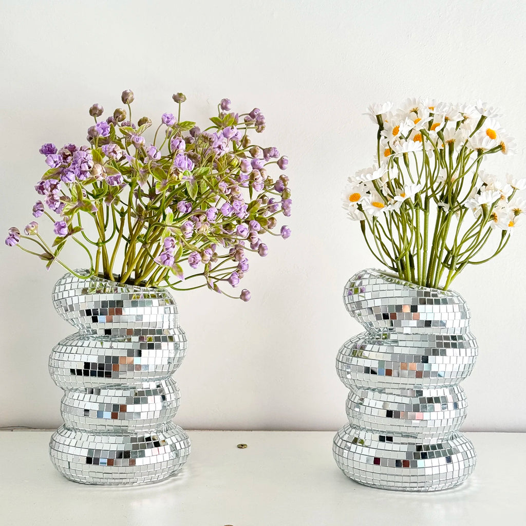 Handmade Disco Mirror Vase – Modern Tile Flower Holder for Funky Home & Aesthetic Room Decor