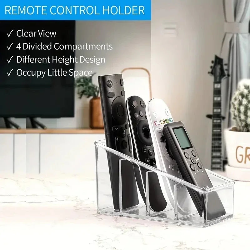 Romote Control Holder with 4 Compartments Clear Romote Holder Home Decor Kitchen Acccessories Make Up Orangizer