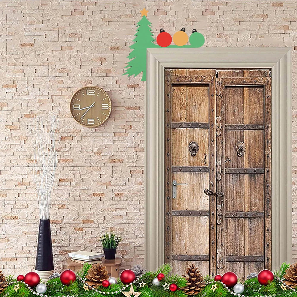 Christmas Tree Wooden Door Decor - Festive Holiday Party Door Corner Decoration for Entryways Windows Wall School Home