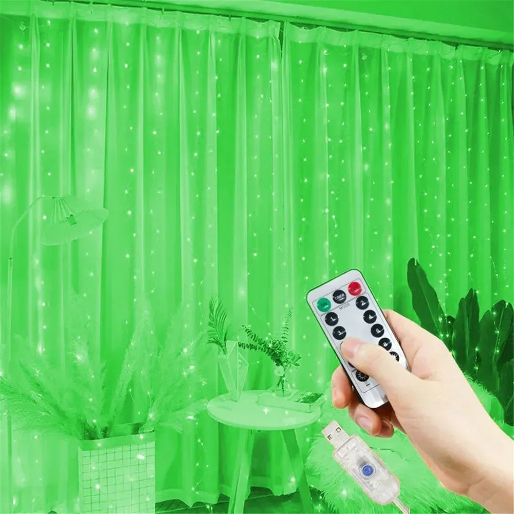 USB LED Curtain Fairy Lights – 8-Mode Wedding Garland String Lights for Outdoor, Christmas Tree & Garden Decoration