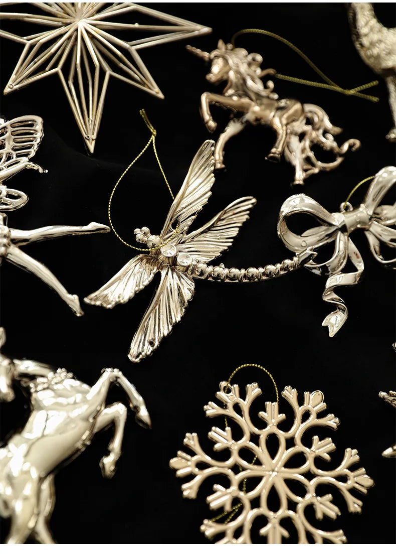 Xmas Ornament Ball Butterfly Dragonfly Angel Snowflake Gold Plastic Xmas Baubles Christmas Hanging Decor Christmas Tree Ornament
