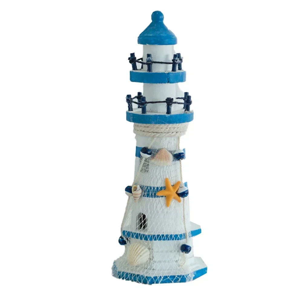 Mediterranean Wooden Lighthouse Decor – Creative Marine-Style Home Ornament & Nautical Gift for Kids and Living Rooms