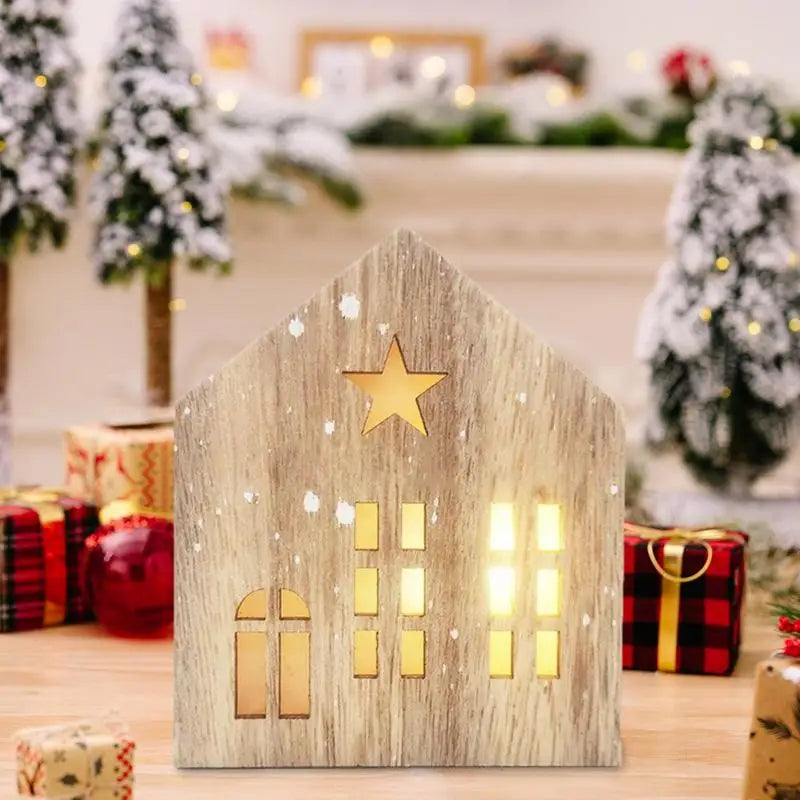LED Christmas Wooden House Decoration | Light-Up Wooden House Ornament | Christmas Home Décor | Indoor Party Decoration