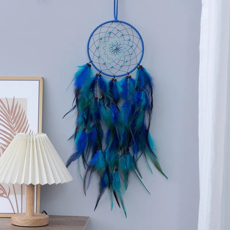 Blue Dreamcatcher Wall Hanging – Feather Home Decor for Bedroom & Living Room