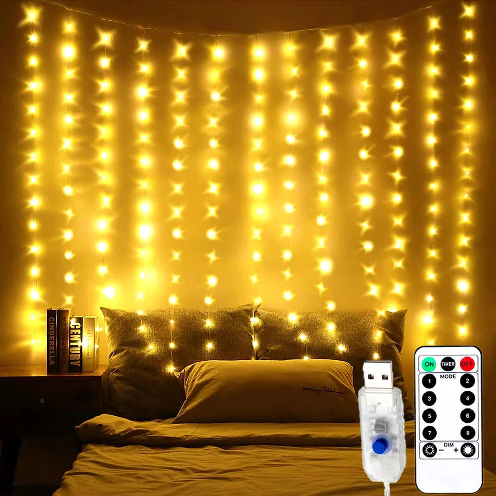 USB LED Curtain Fairy Lights – 8-Mode Wedding Garland String Lights for Outdoor, Christmas Tree & Garden Decoration