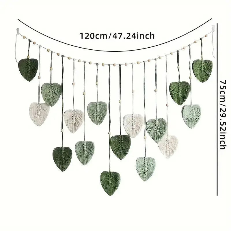 Boho Macrame Leaf Wall Hanging – Handmade Feather Tapestry for Bedroom & Living Room Home Decor